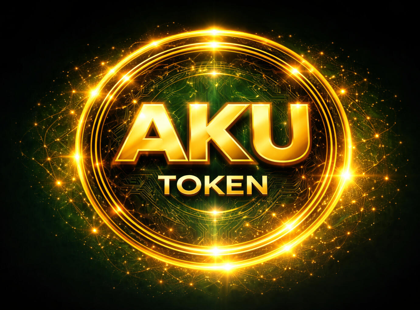 AKU Token official cryptocurrency logo with golden digital design